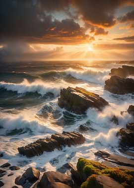 Dramatic Sunset Waves