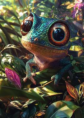 Cute Chameleon in Jungle