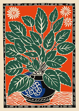 Green Plant in Blue Pot