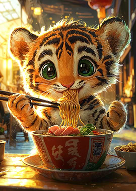 Tiger Eating Ramen