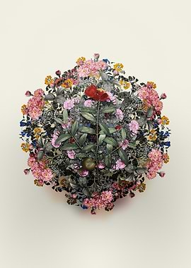 Floral Circle Pomegranate Branch Wreath Art