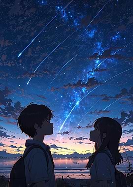Anime Couple Under Shooting Stars