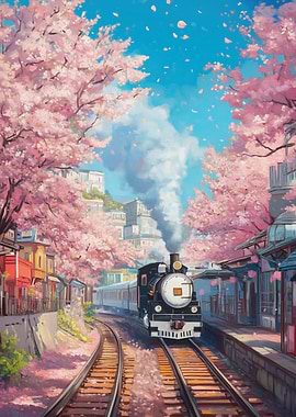 Train Through Cherry Blossoms