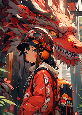 Anime Girl with Dragon
