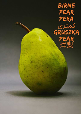 Green Pear with Multilingual Label