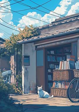 Cat by Bookstore