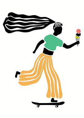Girl Skateboarding with Ice Cream