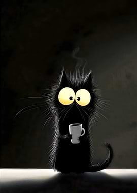 Black Cat with Coffee