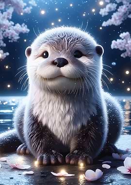 Cute Otter in Moonlight