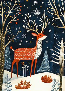 Reindeer in Winter Forest