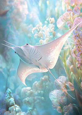 White Manta Ray in Coral Reef