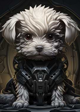 Futuristic Maltese Dog Art - Sci-Fi Canine Illustration for Pet Lovers