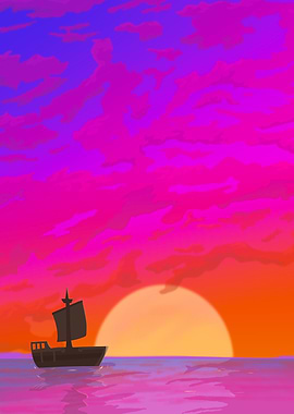 Sunset Pirate Sailboat