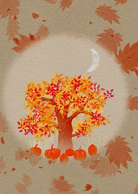 Autumn Tree with Pumpkins