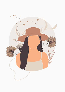 Woman in Hat with Floral Background