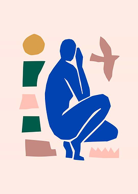 Blue Figure with Bird