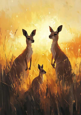 Kangaroo Family Sunset