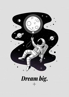 Astronaut Holding Moon Balloon