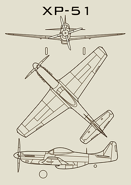 XP-51 Mustang Airplane Blueprint