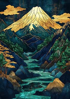 Golden Mount Fuji Landscape