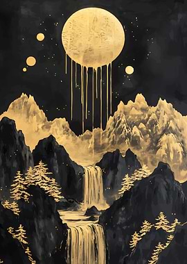 Golden Waterfall Landscape