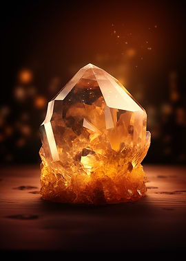 Citrine Crystal on Wood