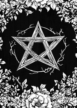 Pentagram with Floral Frame