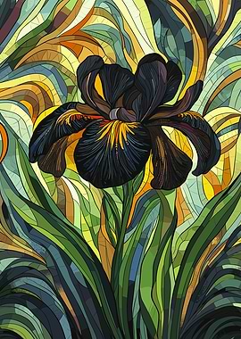 Black Iris Mosaic Flower Art