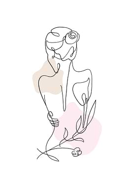 One Line Woman with Flowers