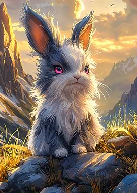 Fluffy Bunny in Mountain Landscape
