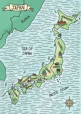Watercolor Map of Japan