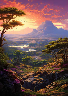 Sunset Over Lush Valley