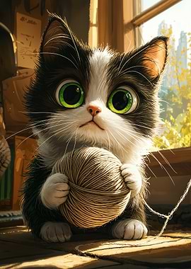 Cute Kitten with Yarn