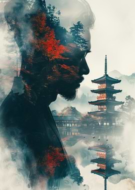 Japanese Pagoda Double Exposure