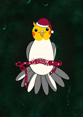 Parakeet Cockatiel sharing Cheerful Christmas Spirit