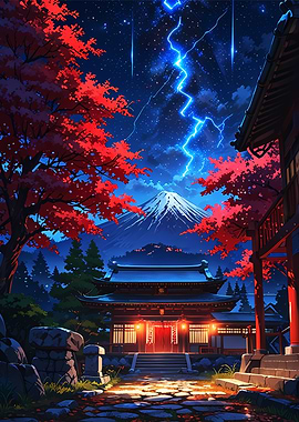 Japanese Temple Night Scene