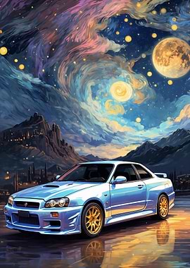 Nissan Skyline R34 Under Starry Night