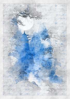 Watercolor Japanese Pagoda