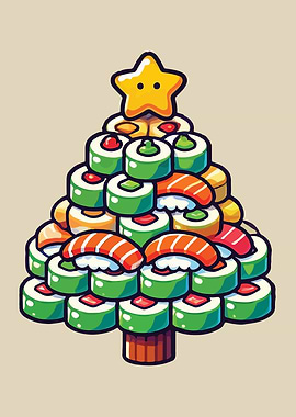 Sushi Christmas Tree Cartoon