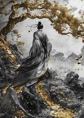 Samurai in Golden Landscape