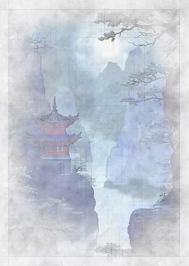 Watercolor Pagoda Landscape