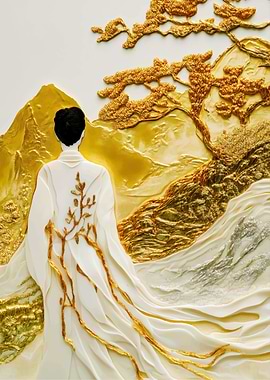 Gold Mountain Embroidered Art