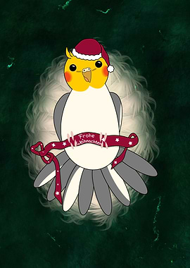 Christmas Cockatiel with Cheerful Wishes