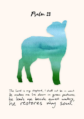 Psalm 23, Watercolor Lamb, Bible verse, Christian Art, Biblical, Scripture