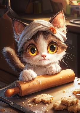Cute Cat Baking Cookies