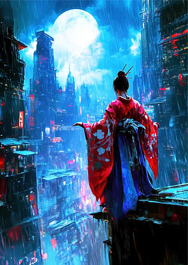 Geisha in Cyberpunk City