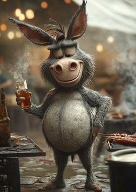 Smiling Donkey with Beer