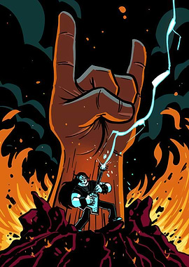 Rock Guitarist and Giant Hand