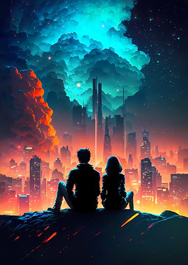 Nebula in Futuristic City