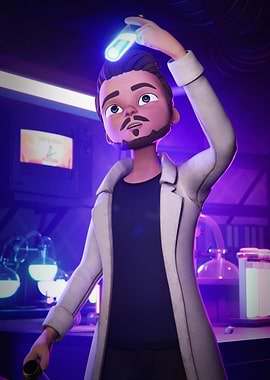 Animated Scientist with Test Tube